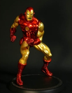 red and gold iron man statue